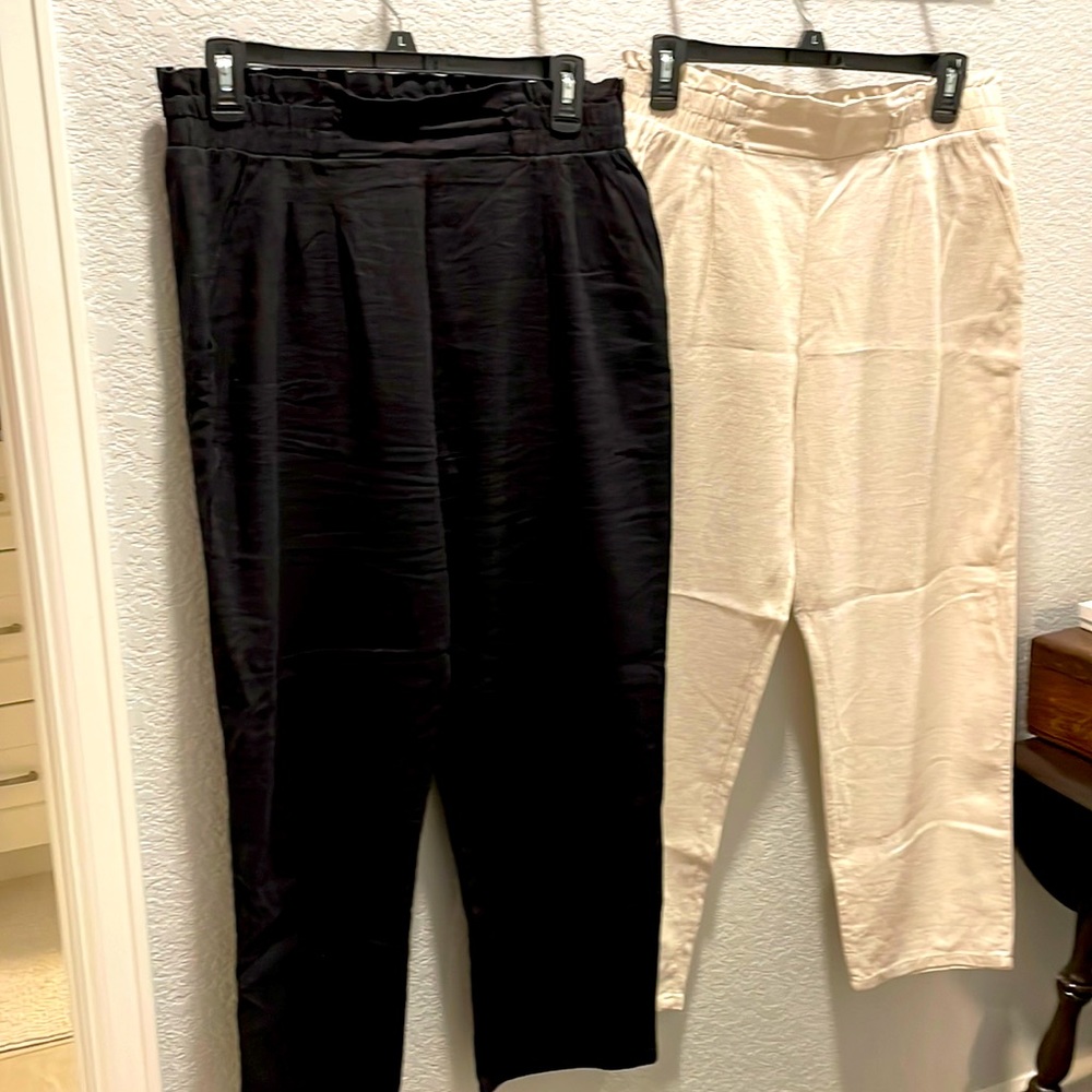 2 Pair linen Capri wide leg womens Capri elastic waistband pants💋☀️